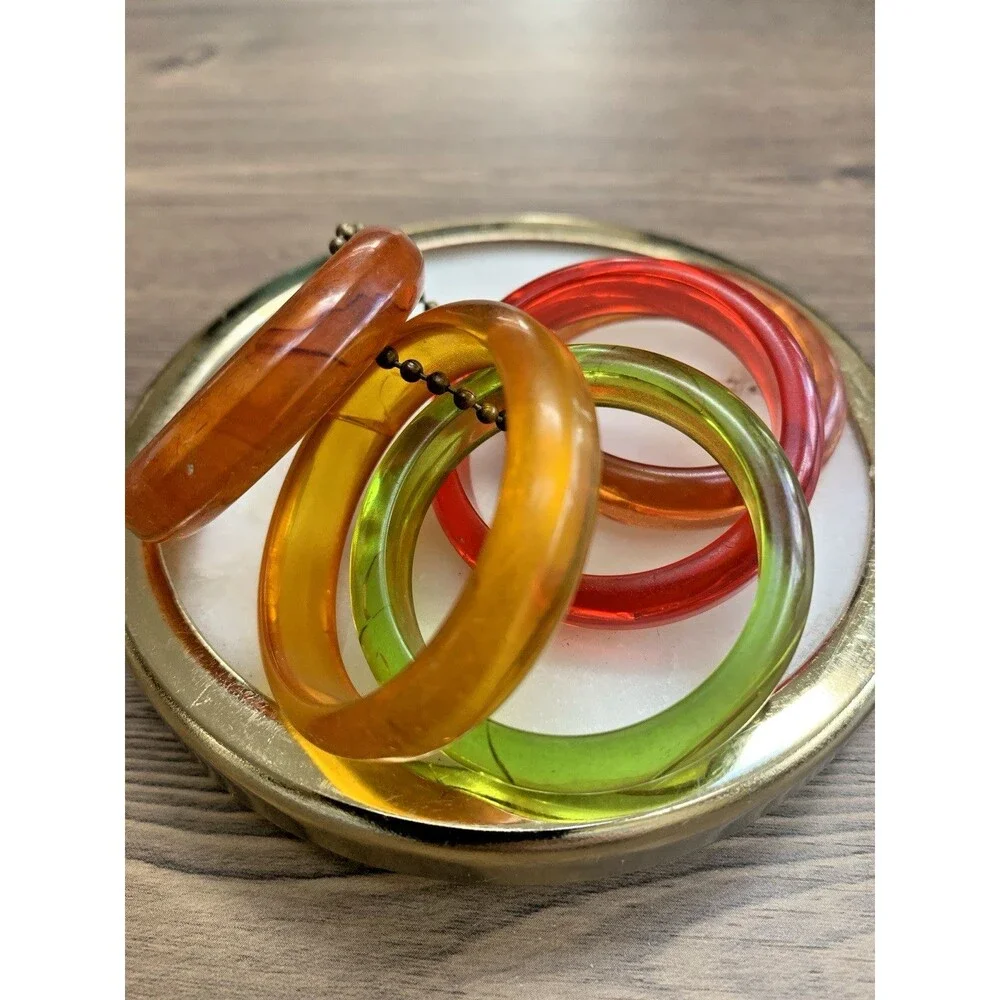 Set of 5 Vintage Translucent Napkin Rings Acrylic Lucite Amber Red Green MCM